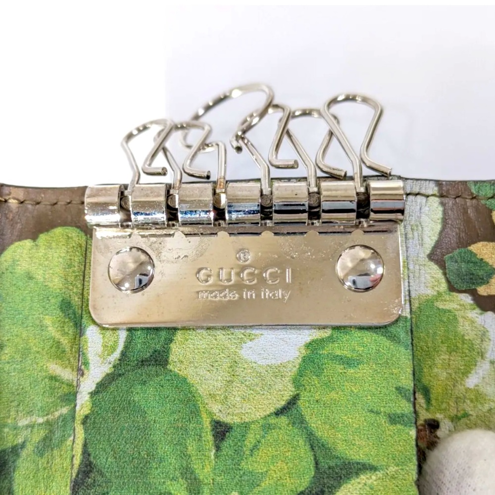Gucci Blooms Green & Black leather key case floral pattern 6 ring Authentic - Picture 10 of 16